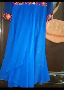 Blue Embroidered Anarkali Gown and bag