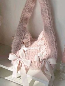 Crocheted Hobo Bag with Ribbon Bows