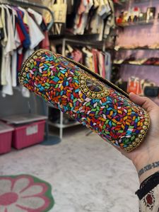 Boho Multicolor Beaded Clutch Bag