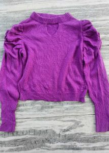 Purple Puff Sleeve Knit Top