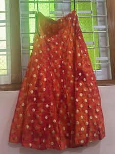 Vibrant Orange &amp; Gold Polka Dot Skirt