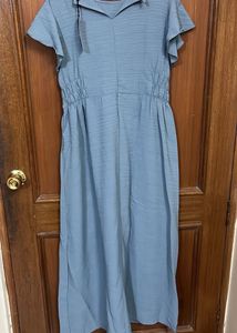 Elegant Blue Maxi Dress with Ruffle Sleeves