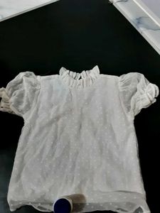 Sheer White Ruffled Neck Blouse
