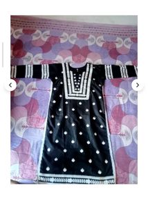 113.Black Kurta with White Embroidery (XXL)