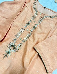Embroidered Peach Kurta Set with Dupatta