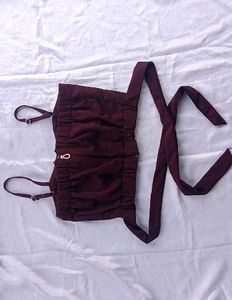 Burgundy Tie-Waist Crop Top