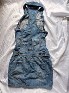 imported Denim Halter Neck Mini Dress