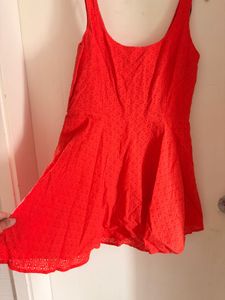 Coral Eyelet Fit &amp; Flare Dress