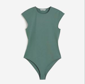 Cap Sleeves Bodysuit in Black, Green and Beige