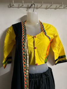Vibrant Yellow &amp; Black Lehenga Choli Set