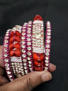 Pink Stone Bangles Set