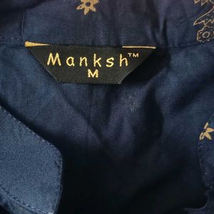 Elegant Navy Blue Kurta with Gold Print