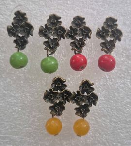 Elegant Floral Drop Earrings with Gemstone Beads