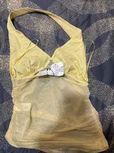 Yellow Ruched Halter Neck Top