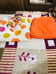 Vibrant Polka Dot Kurta Set with Orange Dupatta