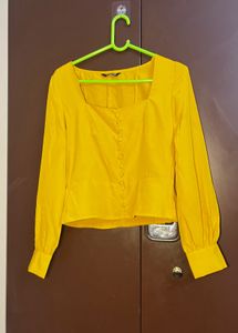 Bright Yellow Square Neck Button-Up Top