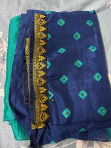 Navy Blue Saree with Green Motifs
