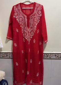 Red Chikankari Kurta