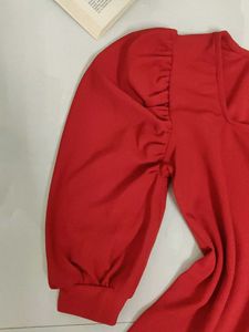Red Puff Sleeve Square Neck Top