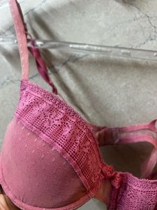 Lace Trimmed Pink Underwire Bra