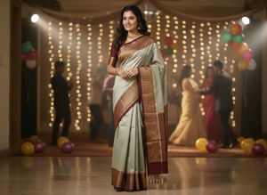 ✨Elegant Pure Banarasi Silk Saree – Maroon Border