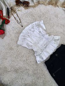 🌼White Ruched Strappy Crop Top🌼