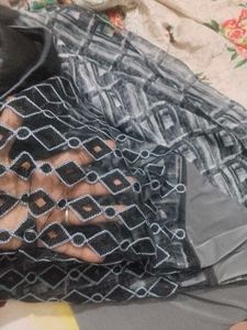 Stylish Grey &amp; Black Saree