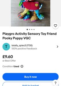Playgro Activity Sensory Toy Friend Pooky Puppy VG