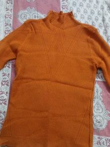 Orange Ribbed Mock Neck Sweater