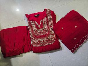 Red Embroidered Kurta Set with Dupatta