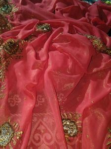 Embroidered Rust Saree