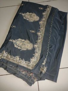 Elegant Grey Embroidered Saree