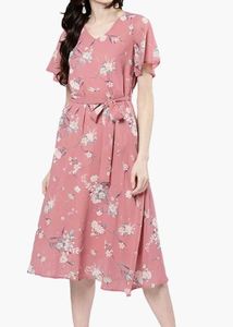 Pink Floral Dress With Free Gift