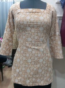 Beige Floral Print Kurta