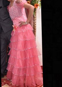 Princess||Girls Pink Party Wear Ruffle Gown