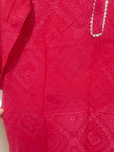 Vibrant Red Kurta with Golden Neckline