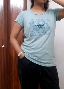 Sea green cotton T shirt