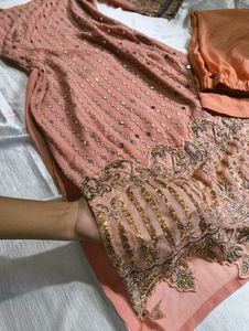 ✨Beautiful Peach Mirror Work Dress✨