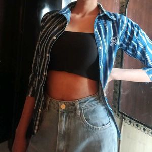 Striped Denim Button-Up Shirt