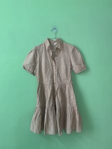 Chic Beige Tiered Shirt Dress