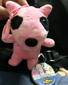 MONK cute pink dog plush keychain