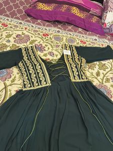 Elegant Green Ethnic Gown with Gold  Embroidery an