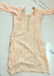 3 piece light Peach Embroidered Kurta st