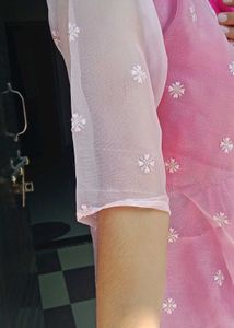 Elegant Pink Organza Kurta Set with Ruffle Detail