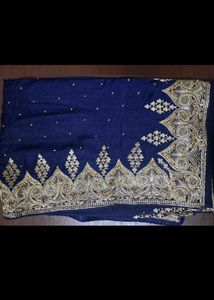 Elegant Blue Saree with Golden Border