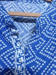 Blue &amp; White Bandhani Print Kurta