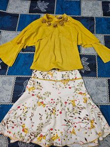 Yellow Kurta with Floral Skirt Set