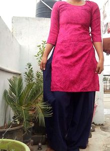 Beautiful Pink Kurta Set with Navy Blue Palazzos
