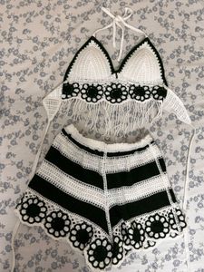 Crochet Top & Shorts Set - Belia 2 piece Coord se