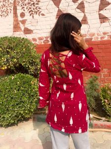 Magenta Printed Cotton Kurta